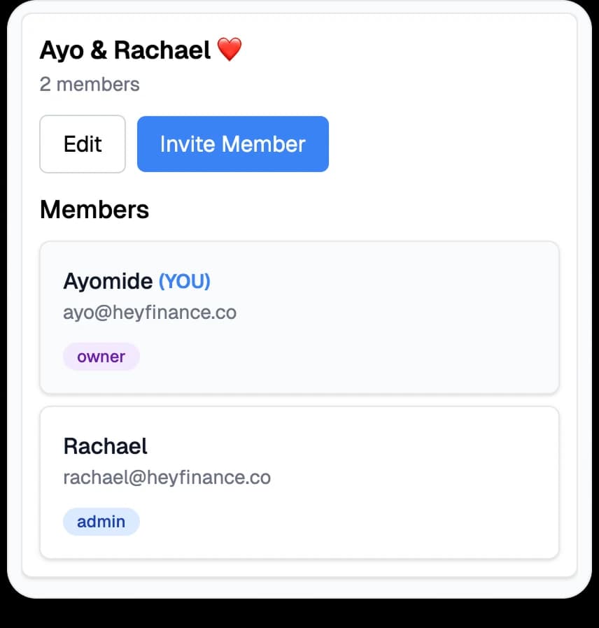 Shared dashboard for people managing finances together