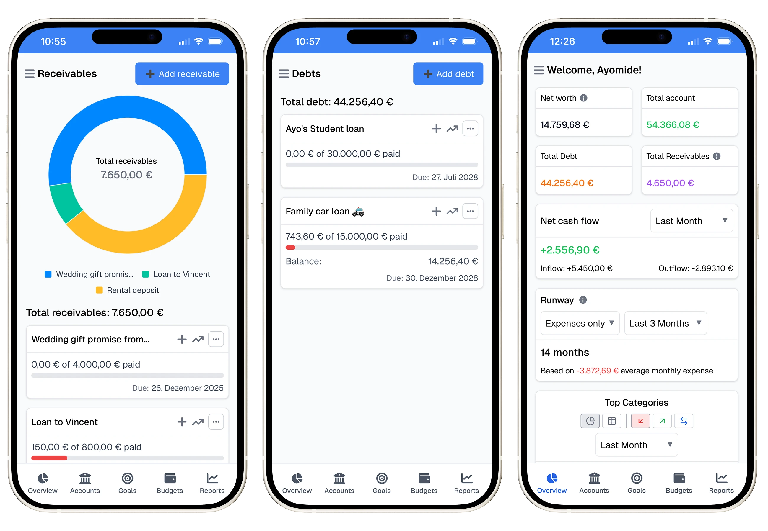 Track debts and receivables