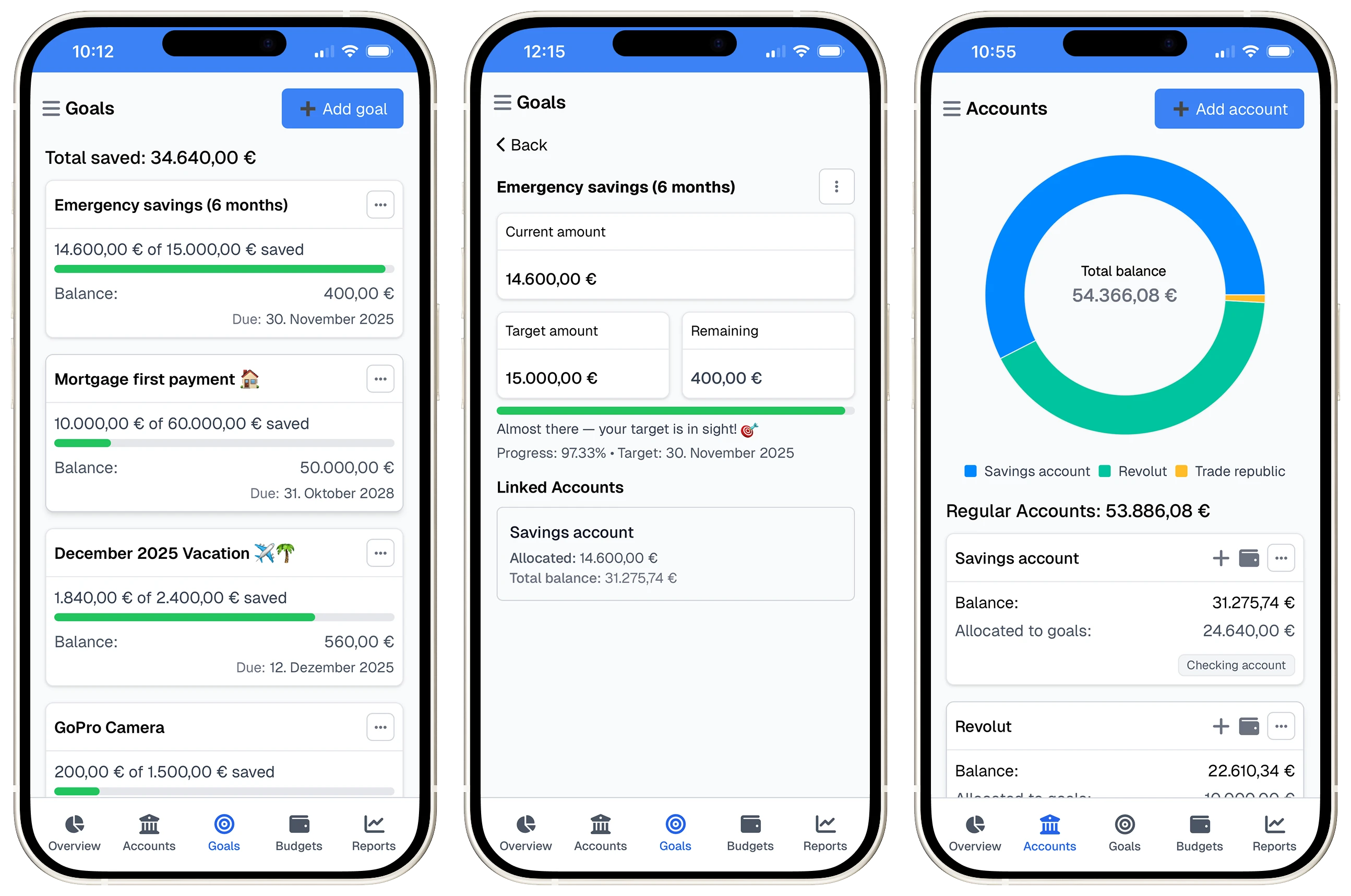 Add accounts and goals
